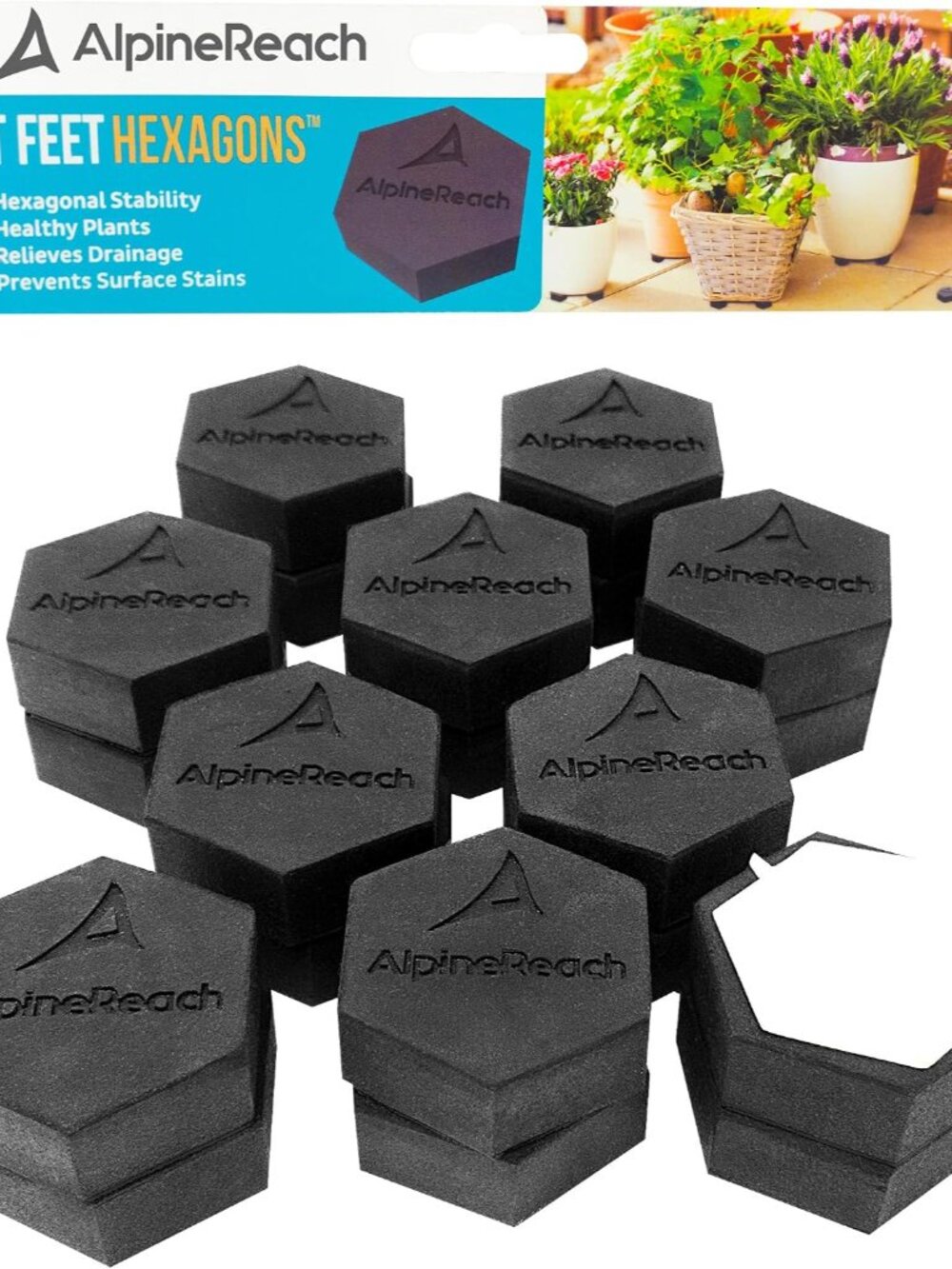 Extra Heavy Duty Pot Feet Risers 20 Pack Hexagons & Adhesive Pads - Protect Heal